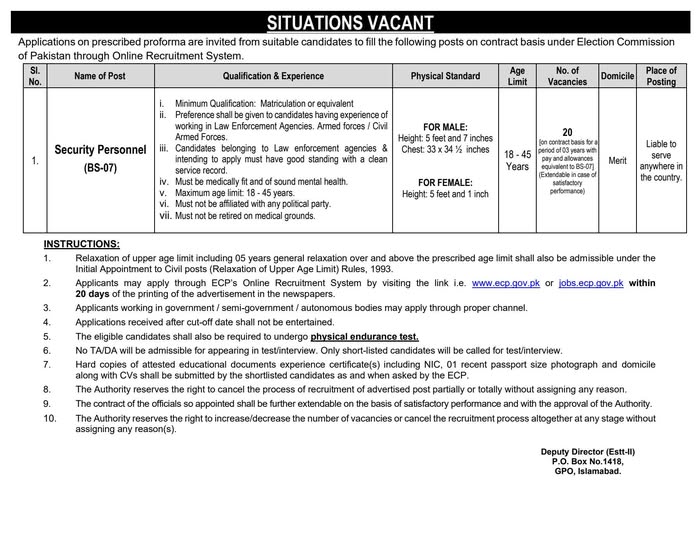 Election Commission Security Personnel Jobs 2026 Official Advertisement