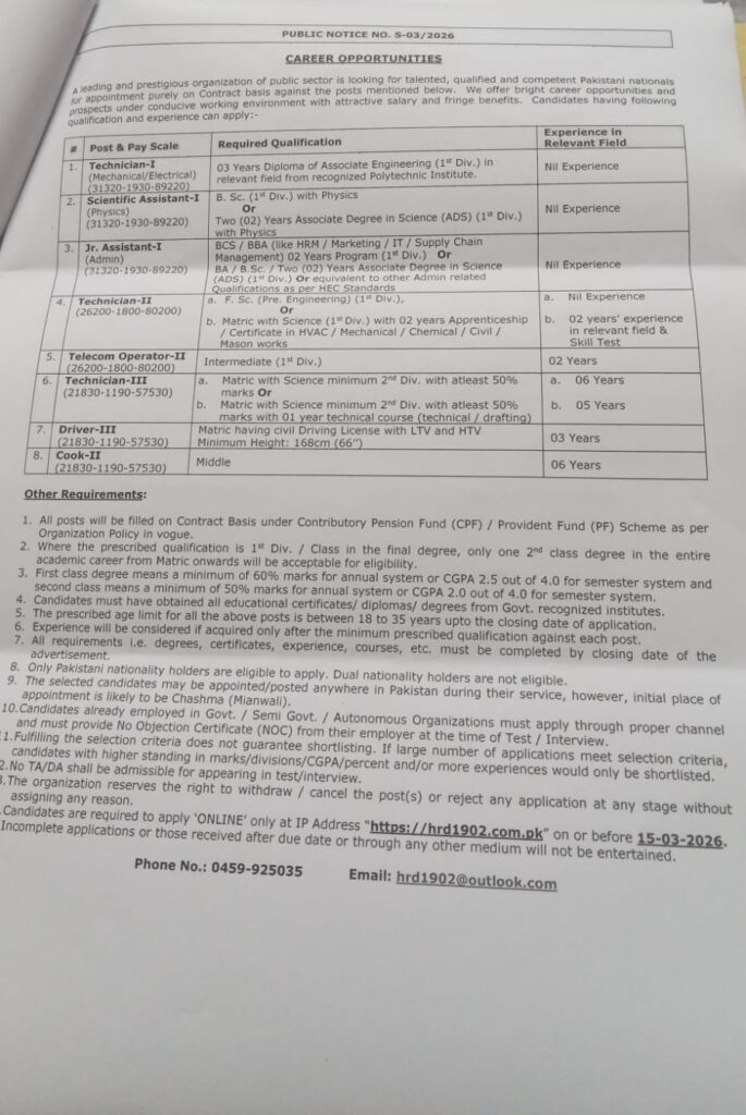 Pakistan Atomic Energy Jobs 2026 Official Advertisement