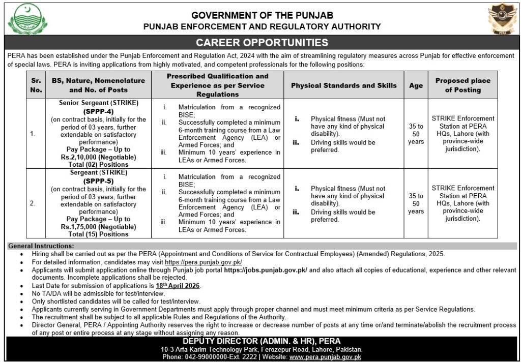 PERA Force Jobs 2026 Advertisment
