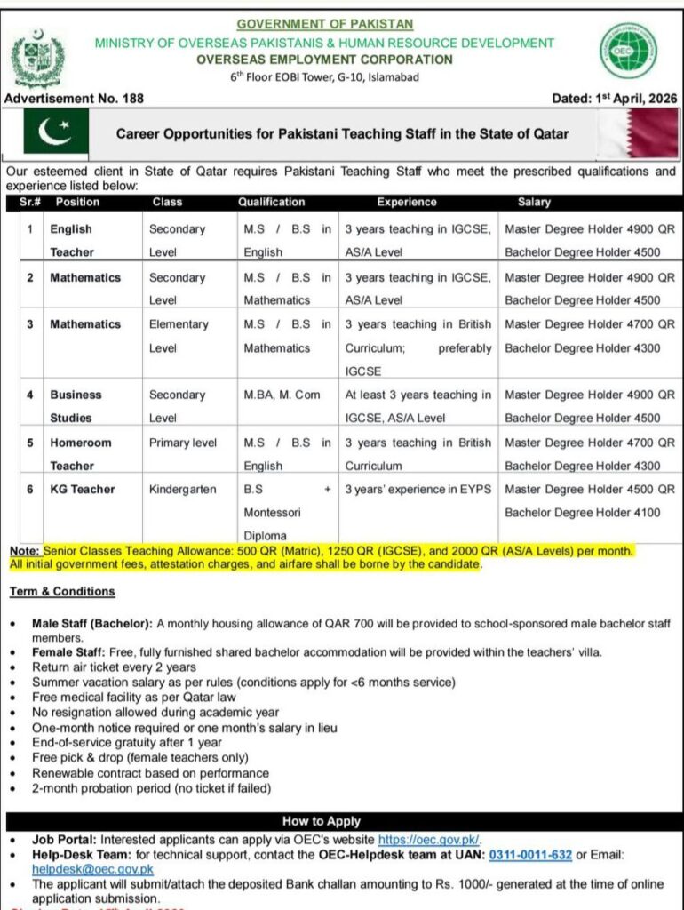 Qatar Teaching Jobs 2026 advertisement