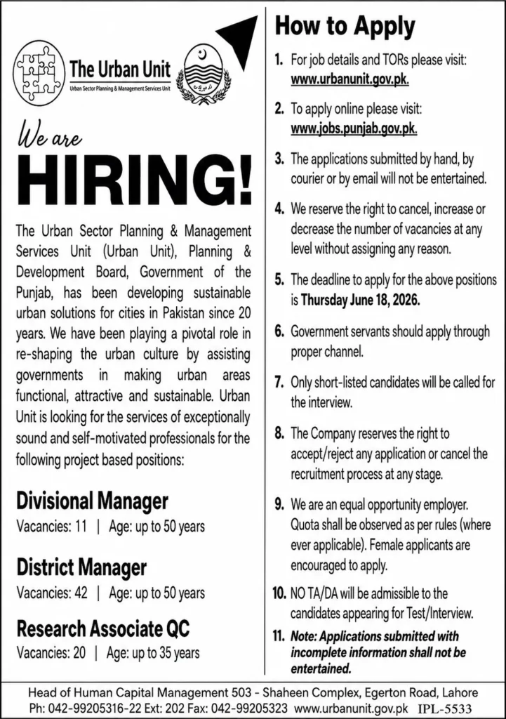 the-urban-unit-jobs-2026-in-punjab-advertisement