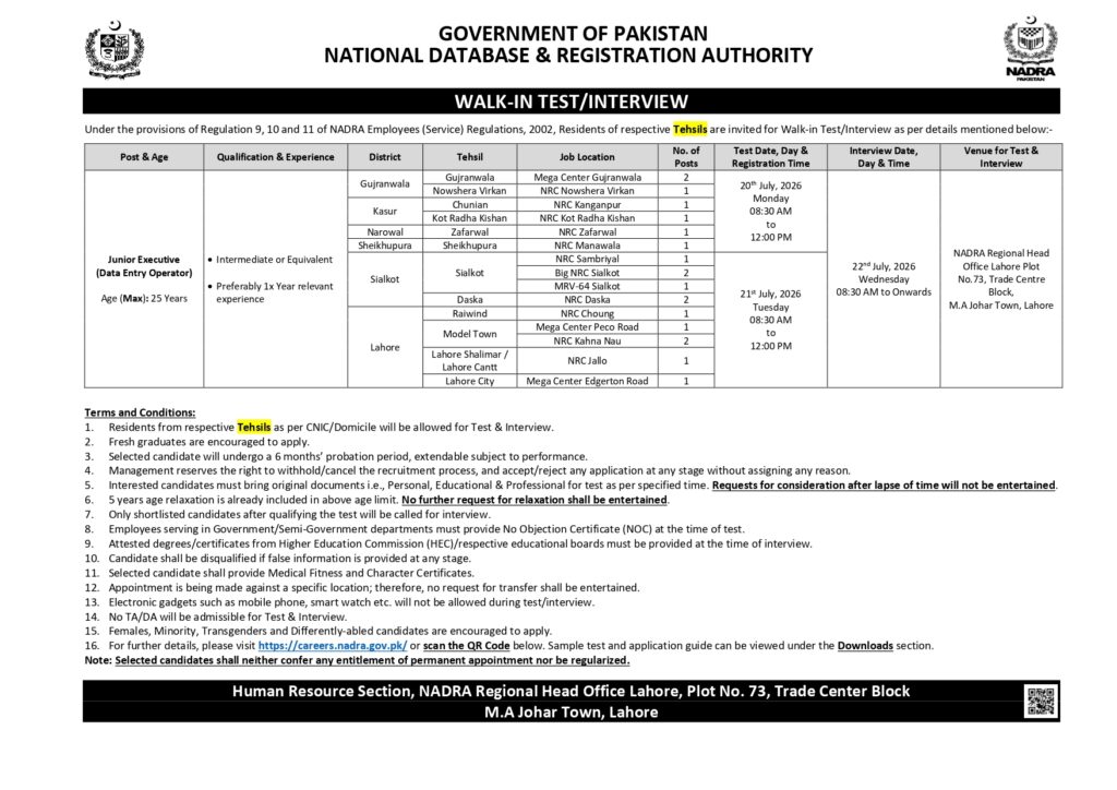 NADRA Jobs 2026 Advertisement