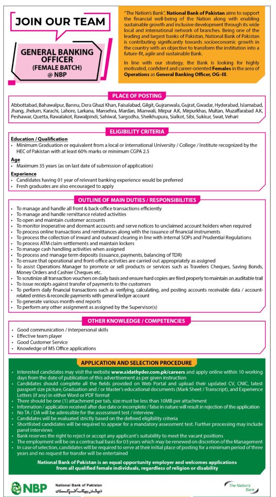 National Bank of Pakistan Jobs 2026 Apply Online Advertisement